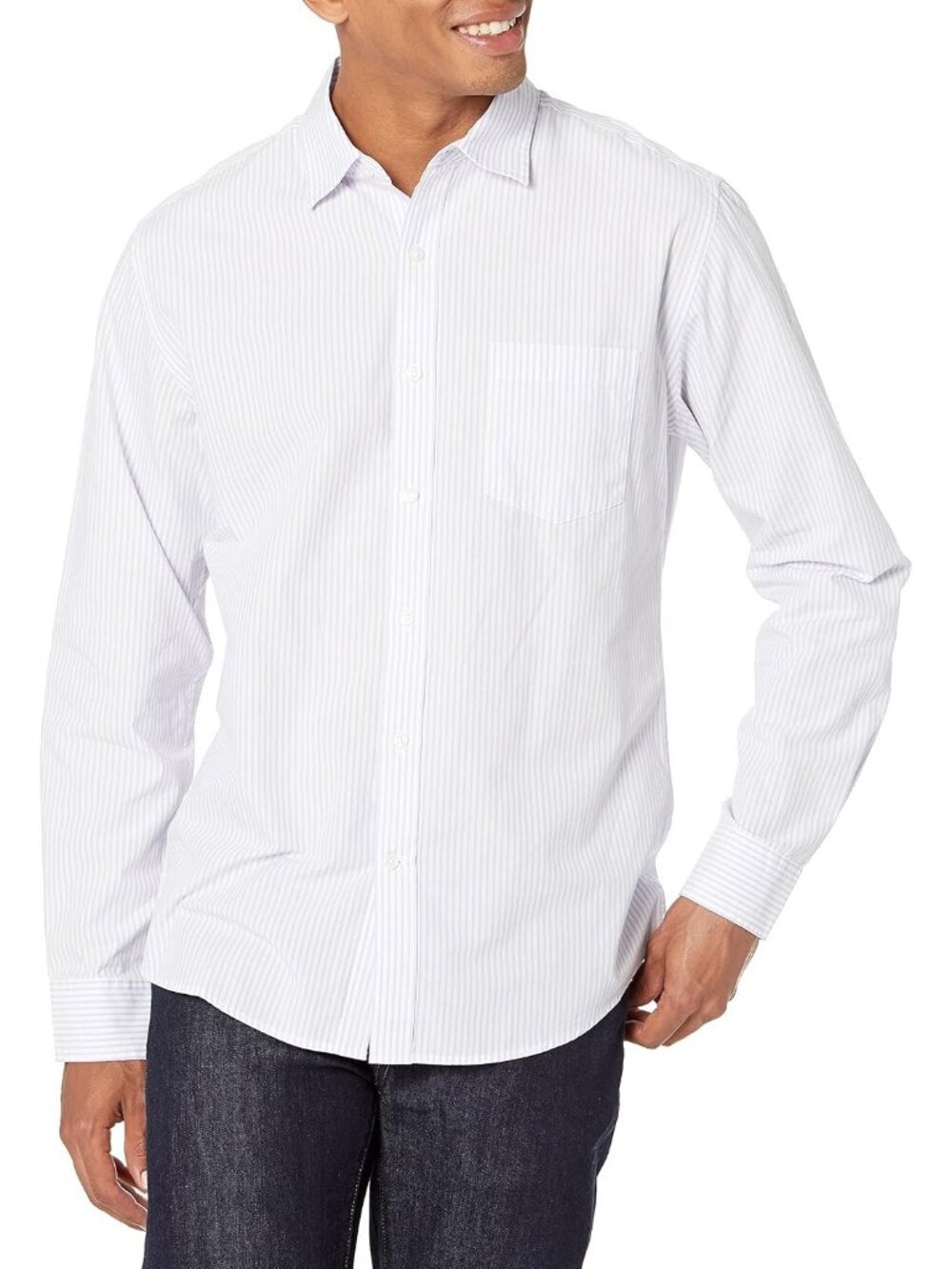 Men's Lavender Verticle 100% Cotton Imported Long-Sleeve Casual Poplin Shirt